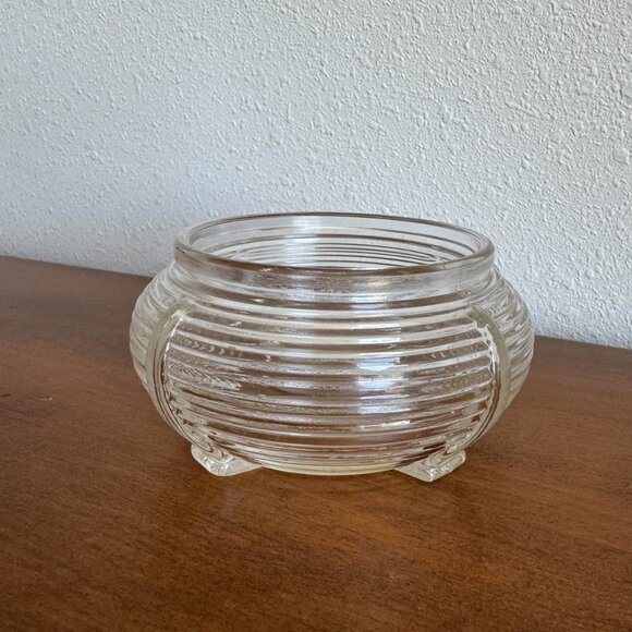 Art Deco Ribbed Glass Vanity Jar, Trinket Dish - Picture 8 of 8